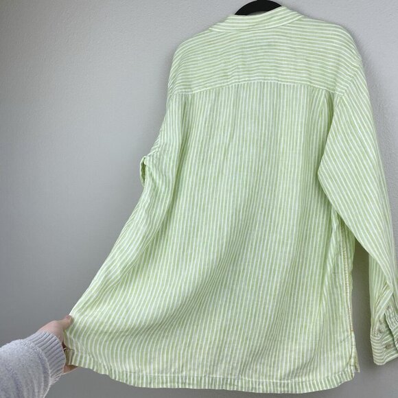 Tommy Bahama Men's Large 100% Linen Button Down Collared Shirt Green White Strip - Picture 15 of 16